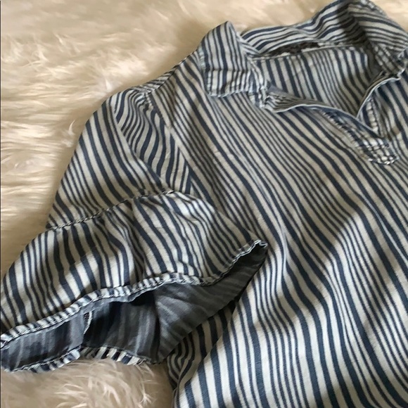 Denim-striped, collar-shirt Dress w/ pockets - Picture 5 of 8